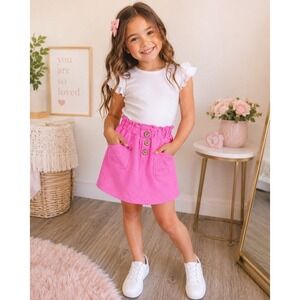 Janette Lepore Girls Pink Floral Textured Skort Size 8 Paperbag Waist